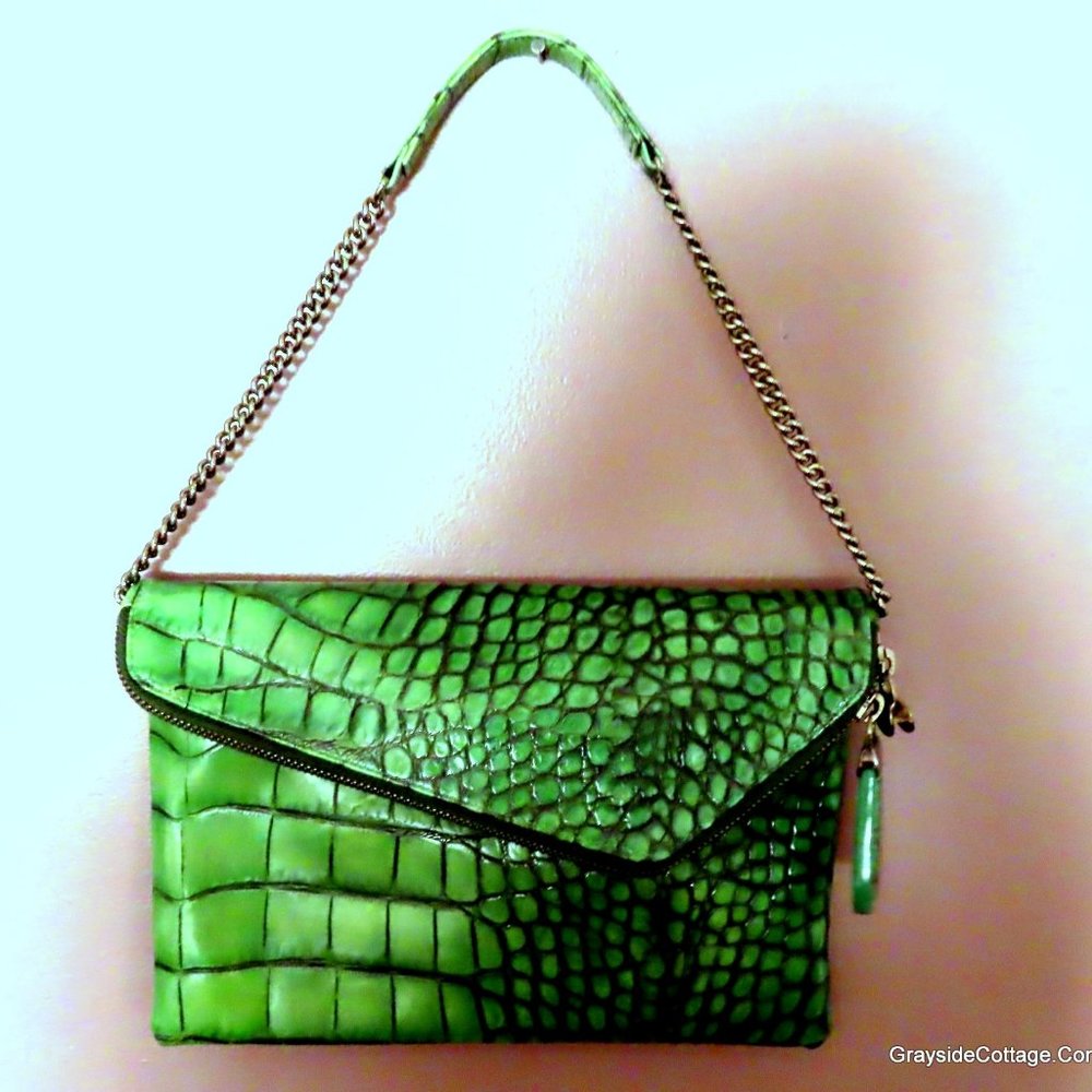Henri Bendel Leather Fold-Over Handbag • Mock Croc